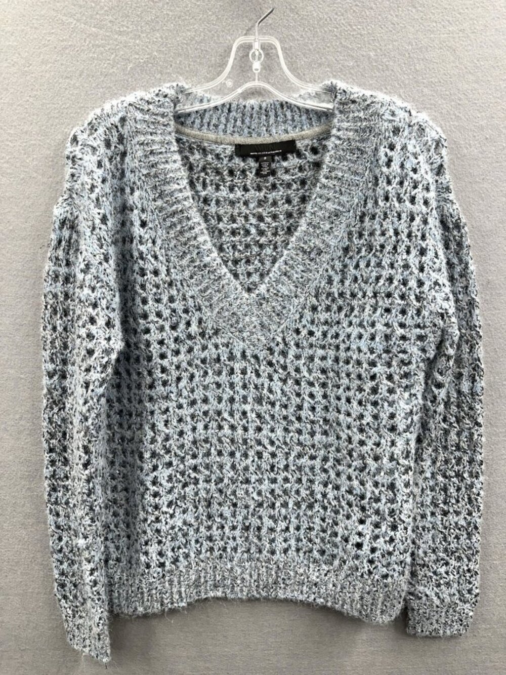 White House Black Market Sweater Size S Open Knit V-Neck Sequin Shimmer Pullover